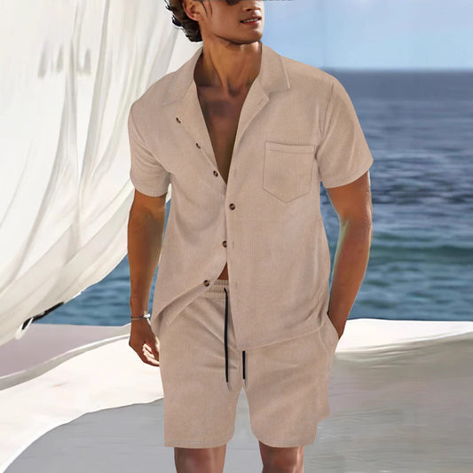 Men's Set with Shirt and Shorts – Relaxed Fit – Cuban Collar – Lightweight Breathable Fabric
