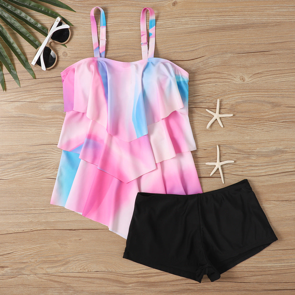 Women's Tankini Set – Relaxed Fit – Ruffle Top – Adjustable Straps – Swim Shorts
