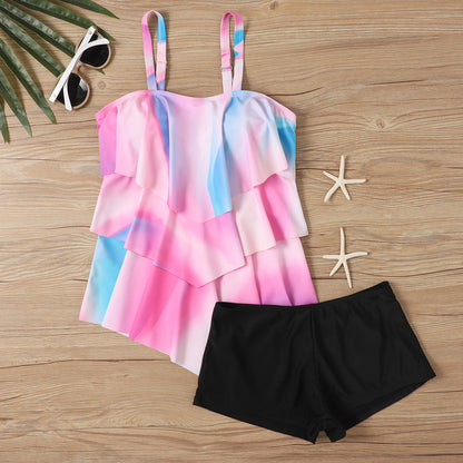 Women's Tankini Set – Relaxed Fit – Ruffle Top – Adjustable Straps – Swim Shorts