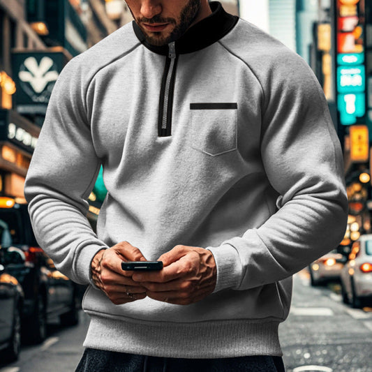Men's Sweater – Regular Fit – Zipper in Neck – High Collar – Soft Cotton Blend