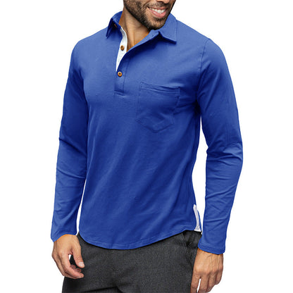 Men's long sleeve polo shirt – Slim fit – Cotton blend – Chest pocket