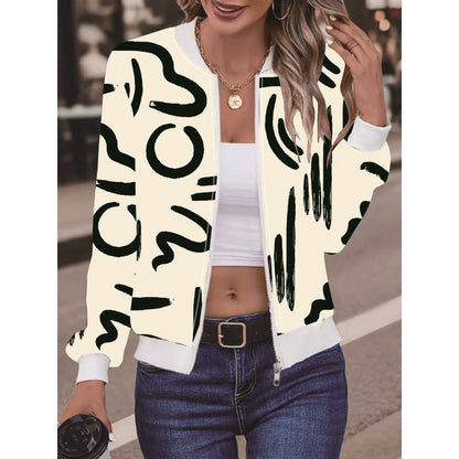 Women's Jacket – Cropped Fit – Digital Pattern – Zipper Closure – Ribbed Edges