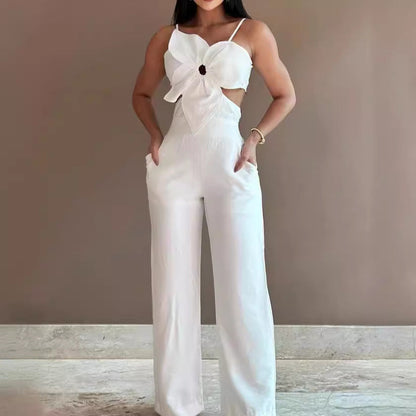 Women's Jumpsuit – Wide Leg – Spaghetti Straps – Bow Detail – Low Back