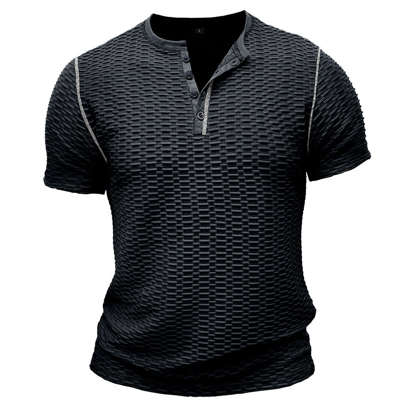 Men's Shirt Henley – Slim Fit – Textured Fabric – Short Sleeves – Relaxed Style