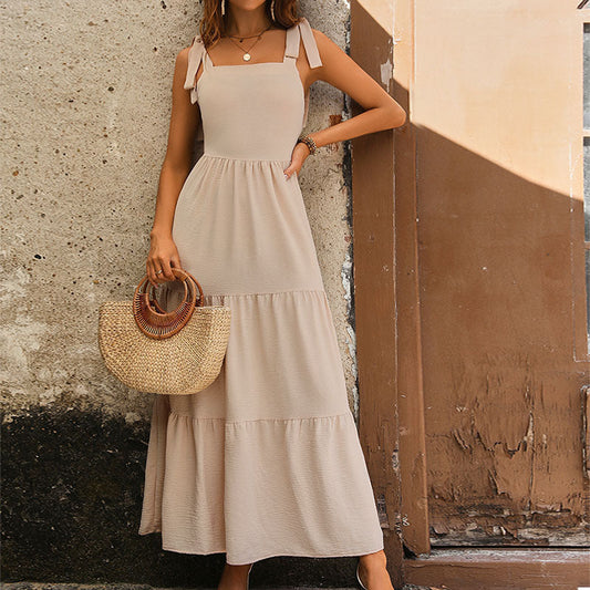 Dress for Women – Maxi Length – Cotton Blend – Sleeveless with Tie Straps – Loose Fit