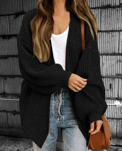 Women's Cardigan – Chunky Knit – Oversized Fit – Open Front – Balloon Sleeves