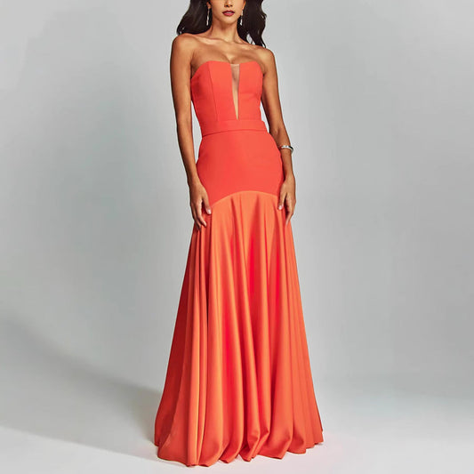 Dress for Women – Strapless Evening Dress – Satin – Slim Fit – Floor-Length