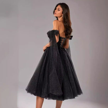 Dress for Women – A-line Fit – Sheer Overlay – Open Back – Midi Length
