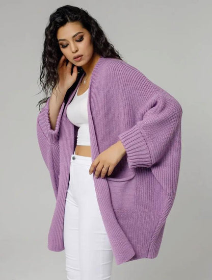 Women's Cardigan – Oversized Fit – Knitted Wool Blend – Ribbed Sleeves – Open Front