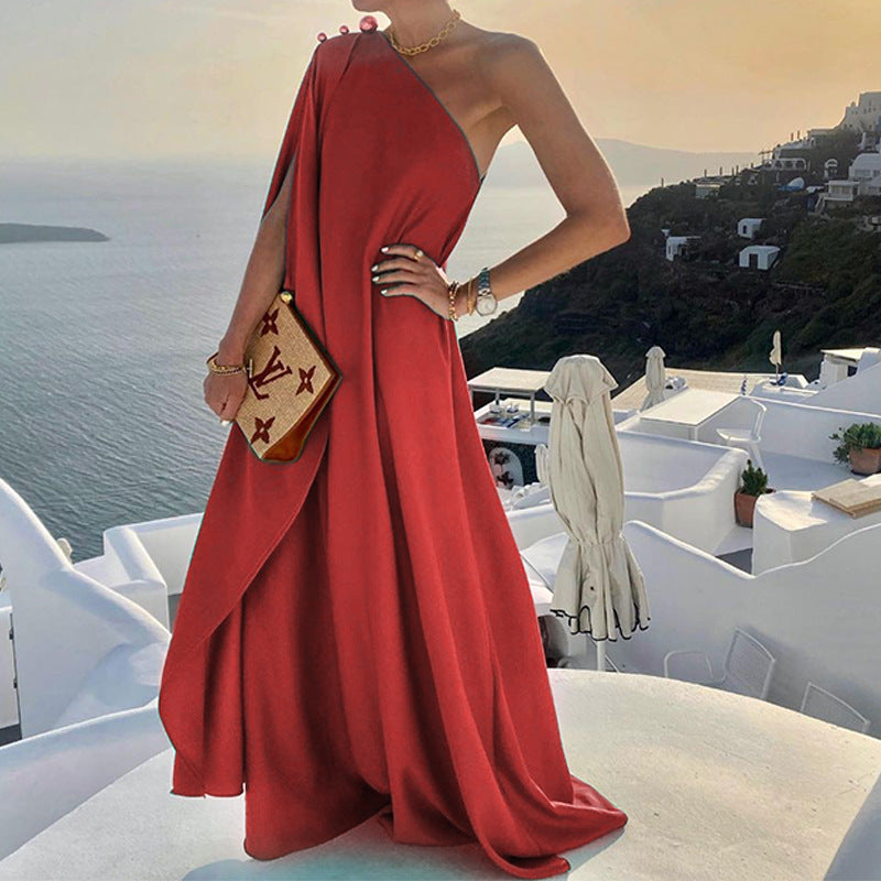 Dress woman – Maxi dress one shoulder – Draped cut – Light and elegant fit