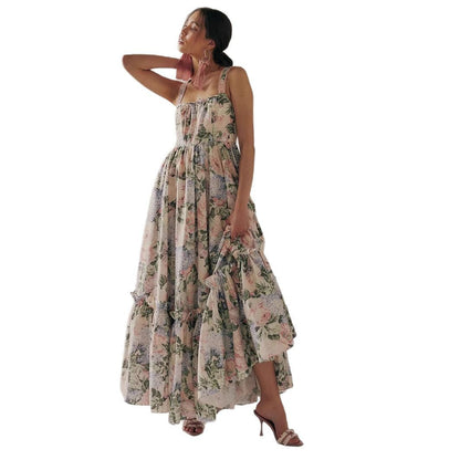 Dress for Women – Maxi Dress in Chiffon – Bohemian Fit – Spaghetti Straps – Floral Print