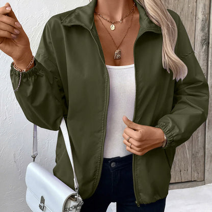 Women's Jacket – Waterproof – Relaxed Fit – Hip Length – Zipper – Elastic Cuffs