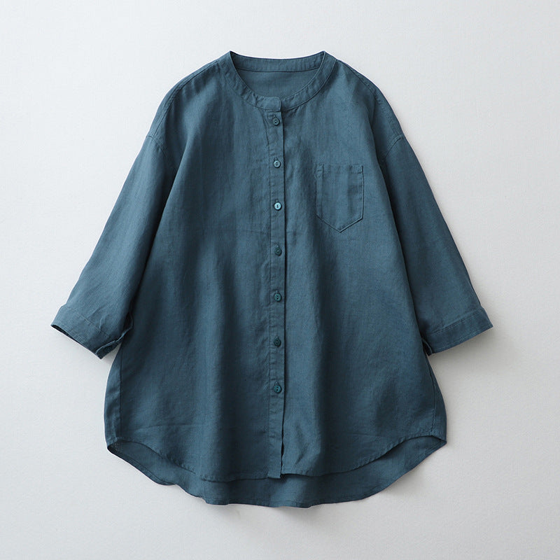 Women's Shirt – Oversized Fit – Natural Fibers – 3/4 Sleeves – Button Closure