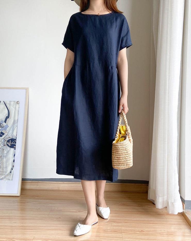 Women's Midi Dress – Light Fabric – Loose Fit – Short Sleeve – Simple Design
