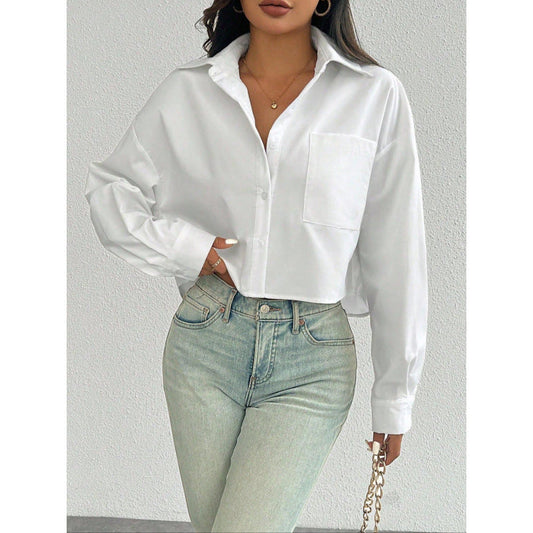 Women's Shirt – Oversized Fit – Cropped Length – Breathable Cotton Blend