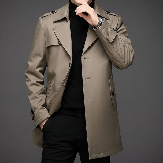 Men's Windbreaker – Tailored Fit – Mid-Length – Removable Down Jacket Lining – Wind and Water Resistant – Classic Notch Collar