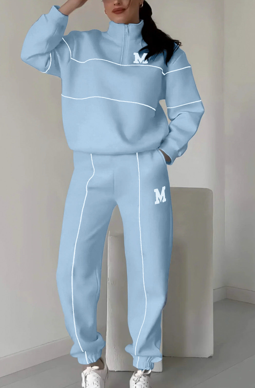Women's Tracksuit – Oversized Fit – Cotton Blend – Half Zipper – Ribbed Collar