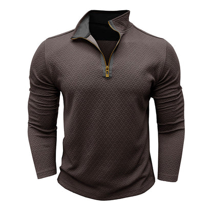 Men's Sweater – Cotton Knit – Regular Fit – Half Zipper – Textured Pattern