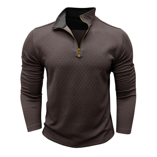 Men's Sweater – Cotton Knit – Regular Fit – Half Zipper – Textured Pattern