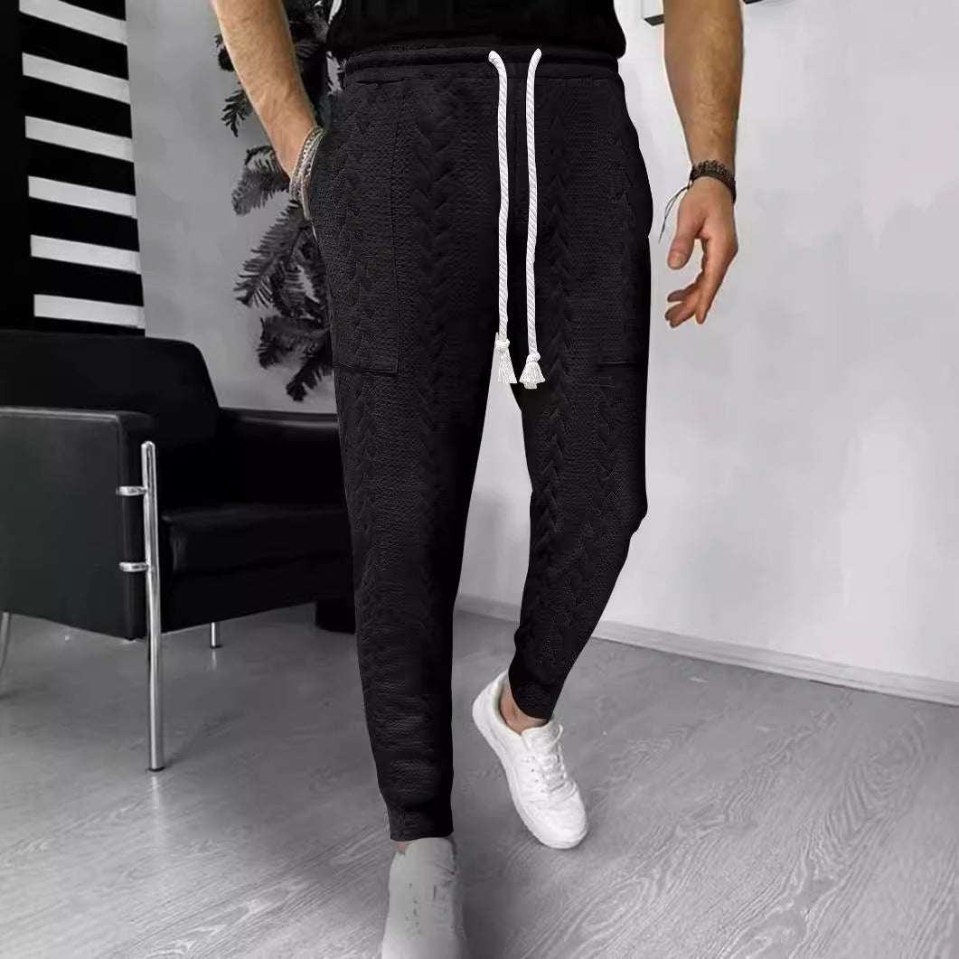 Men's Trousers Joggers – Relaxed Fit – Textured Knit – Drawstring – Pockets