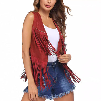 Women's Vest – Relaxed Fit – Soft Luxurious Fabric – Midi Length with Fringes