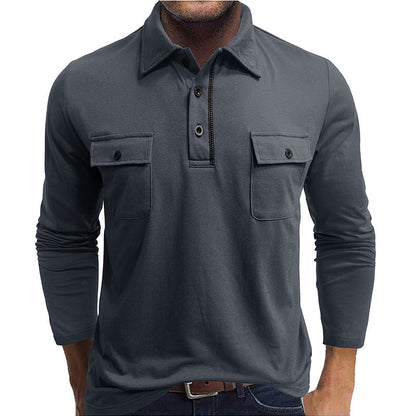 Men's Polo Shirt – Cotton Blend – Regular Fit – Long Sleeves – Flap Chest Pockets