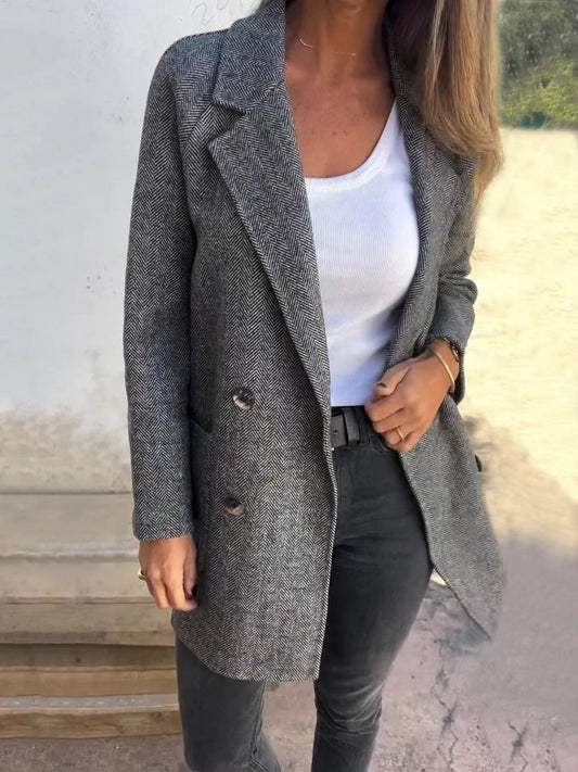 Women's Coat – Tailored Fit – Wool Blend – Double-Breasted – Notch Lapel