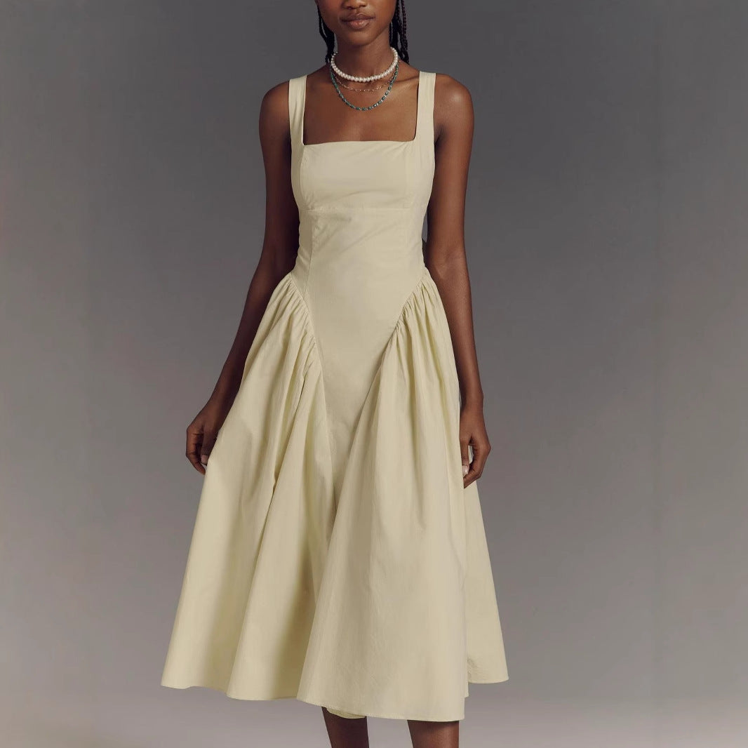 Dress woman – Midi length – A-line fit – Open back with bow – Square neckline
