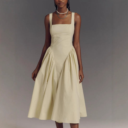 Dress woman – Midi length – A-line fit – Open back with bow – Square neckline