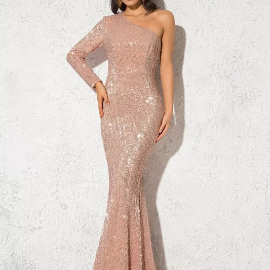 Dress for Women – Sequin Party Dress – One Shoulder – Slim Fit – Mermaid Cut