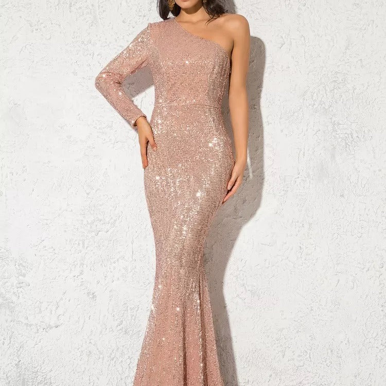 Dress for Women – Evening Gown – Slim Fit – One-Shoulder – Mermaid Cut – Sequin Details