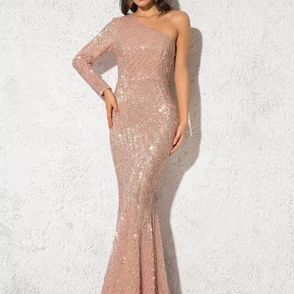 Dress for Women – Evening Gown – Slim Fit – One-Shoulder – Mermaid Cut – Sequin Details