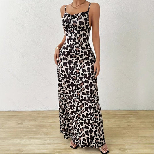 Dress woman – Slim fit – Leopard pattern – Silky soft – Ankle length with side slit