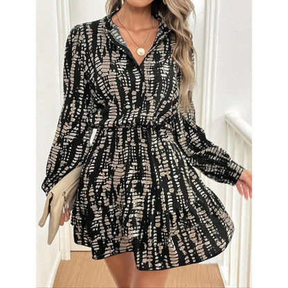 Dress for Women – Midi Length – Relaxed Fit – Buttoned Collar – Long Sleeves