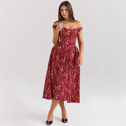 Kjole til dame – Off-Shoulder – Blonde – Tettsittende liv – Åpen rygg – A-linjeform