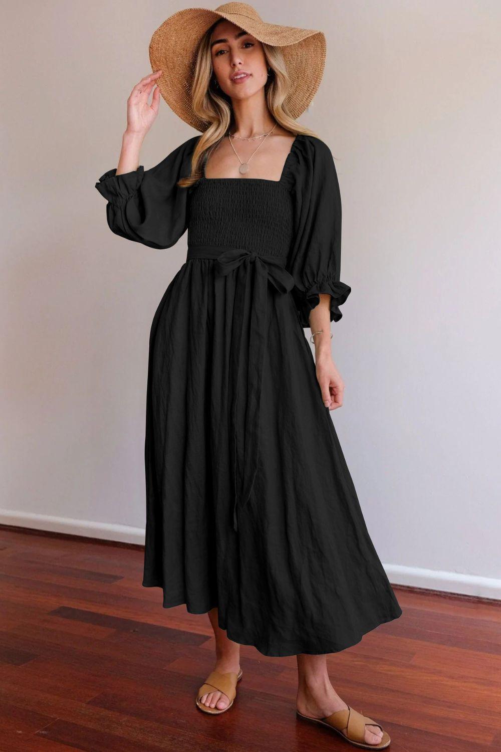 Dress for Women – Smocked Waist – A-line Cut – Puff Sleeves – Reversible Design