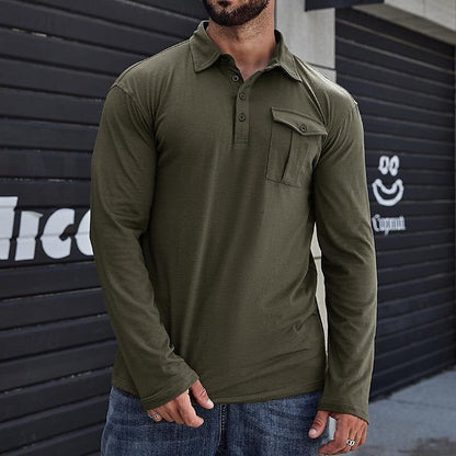 Men's Henley Polo Shirt – Cotton – Regular Fit – Long Sleeves – Chest Pocket