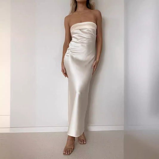 Dress for Women – Strapless Maxi Dress – Slim Fit – Satin – Formal Evening Look