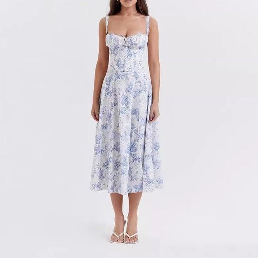 Women's Midi Dress – Sleeveless – Floral Print – Slim Fit – Light and Breathable