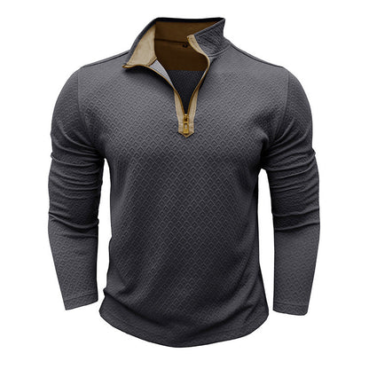 Men's Sweater – Cotton Knit – Regular Fit – Half Zipper – Textured Pattern