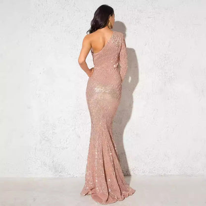Dress for Women – Evening Gown – Slim Fit – One-Shoulder – Mermaid Cut – Sequin Details