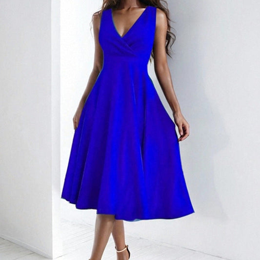 Dress for Women – A-line Fit – Midi – Sleeveless with Deep V-neck