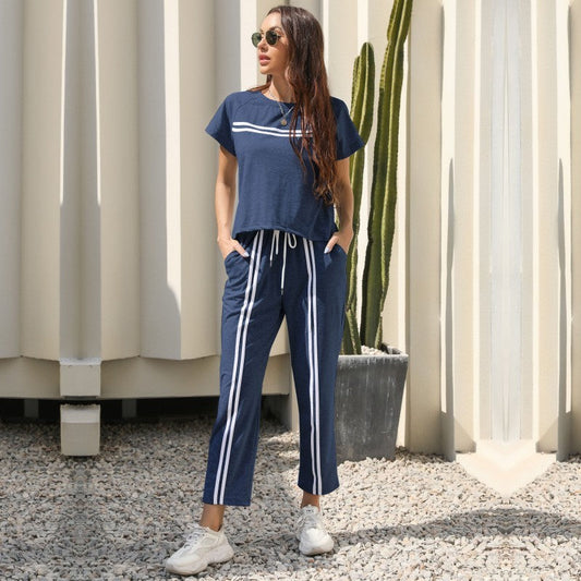 Women's Lounge Set – Soft Knit – Relaxed Fit – Drawstring Waist – Side Panels