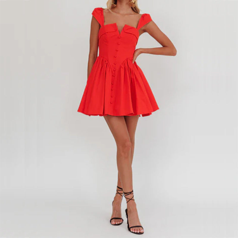 Dress for Women – Sleeveless – Fitted Bodice – Pleated A-line Skirt – Short Length