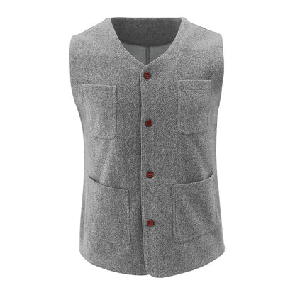 Men's Vest – Tailored Fit – Wool Feel – Buttons – Welt Pockets – Smart Layered Style