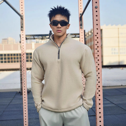 Men's Sweater in Fleece – Relaxed Fit – High Collar – Zipper – Soft and Warm