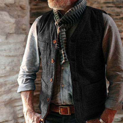 Men's Vest – Tailored Fit – Wool Feel – Buttons – Welt Pockets – Smart Layered Style