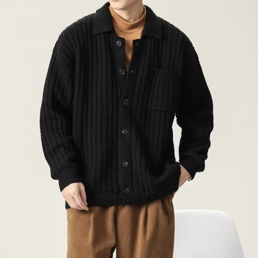 Men's Cardigan - Button Closure - Textured Knit - Casual Sweater