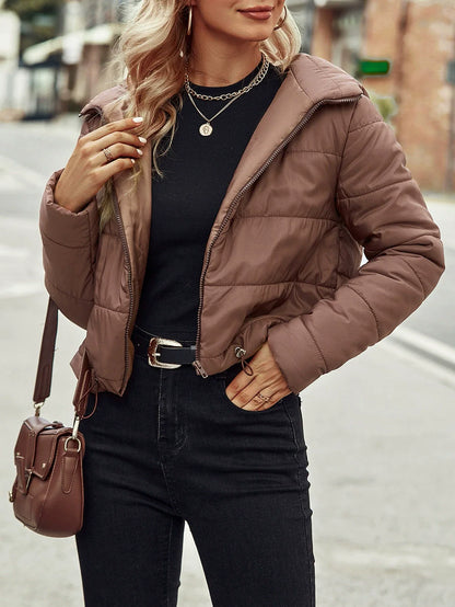 Women's Jacket – Padded – Cropped Fit – Hood – Zipper Closure – Everyday Use