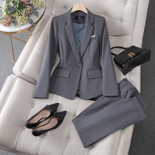 Women's Blazer Set – Tailored Fit – Single-Breasted – Straight Pants – Formal Outfit